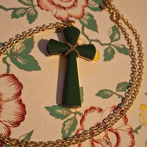 Vintage Avon green Cross pendant necklace